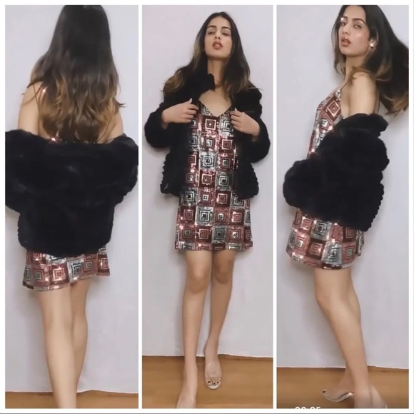 ZARA Blogger Favorite Geometric Print Sequin Mini Slip Dress Medium NEW Party - Picture 5 of 15